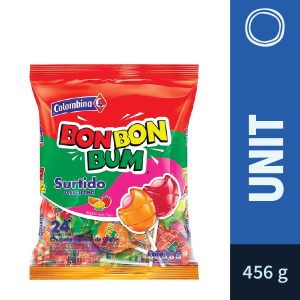 Bon Bon Bum Lollipop with gum Mix Flavours (456g)