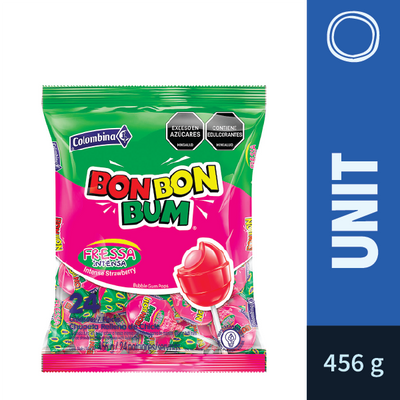 Bon Bon Bum Lollipop with gum Strawberry x 24 (456g)