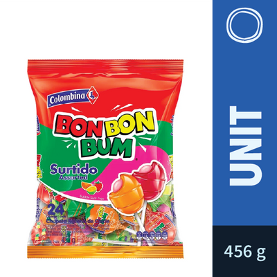 Bon Bon Bum Lollipop with gum Mix Flavours  (456g)