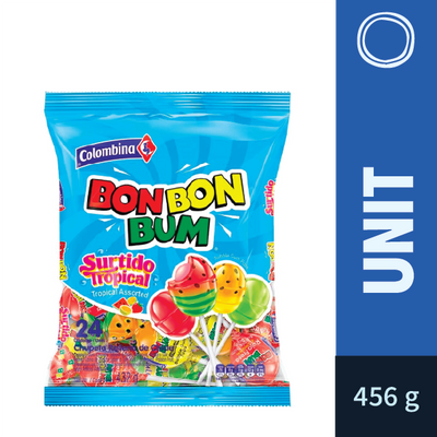 Bon Bon Bum Lollipop with gum Tropical x 24 (456g)